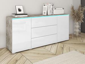 Mobistoxx Dressoir VITTORIO 2 deuren 3 lades beton/hoogglans wit zonder led