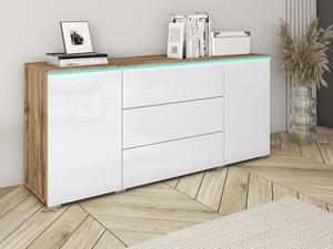 Mobistoxx Dressoir VITTORIO 2 deuren 3 lades wotan eik/hoogglans wit zonder led