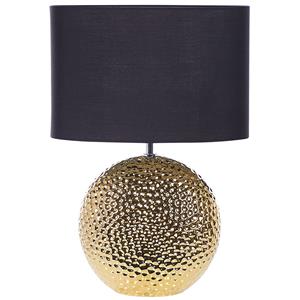 beliani Tischlampe Gold Keramik 51 cm Stoffschirm Schwarz Trommelform Kugelfuß Kabel mit Schalter Modern Glamourös für Schlafzimmer Wohnzimmer Flur