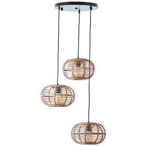 Lampe Woodball Pendelleuchte 3flg schwarz matt/bambus Metall/Textil/Holz braun 3x A60, E27, 40 w - braun - Brilliant