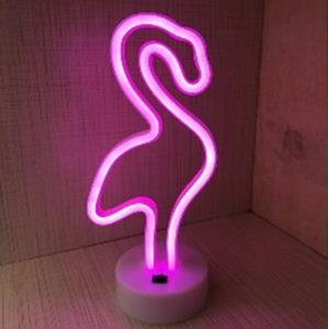 Groenovatie LED Neon Tafellamp Flamingo, Op Batterijen en USB, 13x10x29cm, Roze