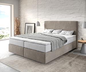 DELIFE Boxspringbett Dream-Well 160x200 cm Mikrofaser Beige mit TFK Matratze und Visco Topper