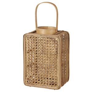 beliani Laterne Natürlich Rattan 28 cm Rechteckig mit Henkel Griff Glaseinsatz Deko Wohnzimmer Schlafzimmer Wohnaccessoires Dekoartikel Tischdekoration