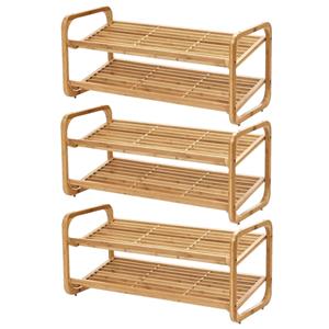 Zeller Schoenenrekken - 3 stuks - bamboe hout - stapelbaar - 74 x 33 x 33 cm -