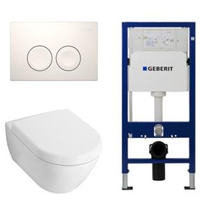 Villeroy & Boch Subway 2.0 toiletset met luxe Saniclass zitting, UP100 reservoir en Delta 25 Wit Knop 0124005/SW730486/0701174/SW729014/SW729113