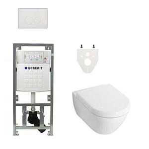 Villeroy & Boch Subway 2.0 DirectFlush toiletset met Saniclass softclose zitting Geberit reservoir en QeramiQ bedieningsplaat met ronde knoppen wit 0701131/ga26028/SW729014/SW729113/SW706186