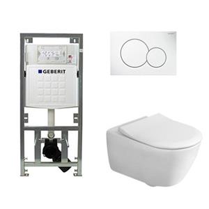 Villeroy & Boch Villeroy en boch Subway 2.0 toiletset met Geberit inbouwreservoir met diepspoel wandcloset directflush slimseat zitting en bedieningsplaat met rechthoekige knoppen wit 0701131/SW706187/ga26028/ga91964