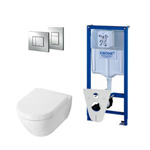 Villeroy & Boch Subway 2.0 DirectFlush toiletset met Saniclass softclose zittingmet Grohe reservoir en bedieningsplaat chroom 0720001/0729205/ga26028/SW729014/SW729113