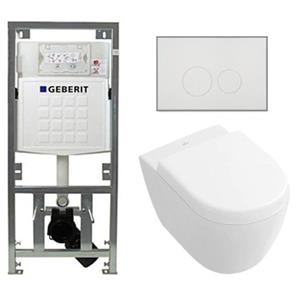 Villeroy & Boch Subway 2.0 compact DirectFlush toiletset met Geberit reservoir en softclose met quickrelease zitting en bedieningsplaat met ronde knoppen wit 0701131/1024232/SW706186/1025456/