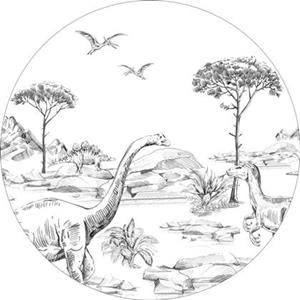 Estahome Behangcirkel - Dinosaurussen - Ø 70 cm - Zwart / Wit