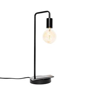 QAZQA Moderne zwarte tafellamp met draadloos opladen - Facil