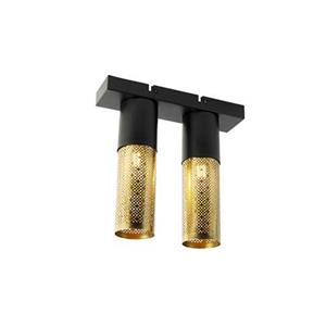 QAZQA Industrielle Deckenlampe schwarz mit Gold 2-flammig - Raspi