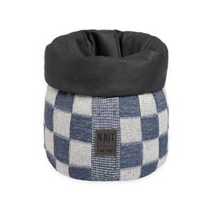 Knit Factory Gebreide Mand - Opbergmand Block - Ecru/Jeans - 25 cm