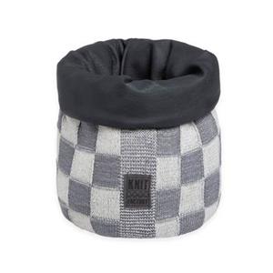 Knit Factory Gebreide Mand - Opbergmand Block - Ecru/Med Grey - 25 cm