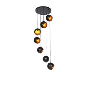 QAZQA Hanglamp zwart met gouden binnenkant 7-lichts - Crooked Cluster