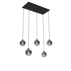 QAZQA Art deco hanglamp zwart met smoke glas 5-lichts - Wallace