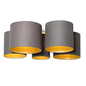 QAZQA Plafondlamp taupe met gouden binnenkant 5-lichts - Multidrum