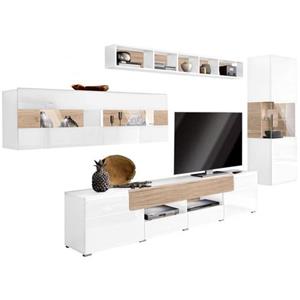 INOSIGN Wandmeubel Toledo Opbouwwand (2x hangvitrine, lowboard, wandplank) MDF hoogglans fronten (set, 4-delig)