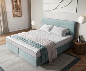 DELIFE Boxspringbett Dream-Well 180x200 cm Cord Pastellblau mit Taschenfederkernmatratze und Topper Visco