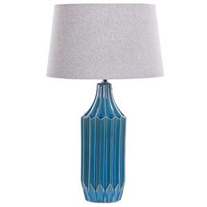 beliani Tischlampe Blau Keramik 56 cm mit grauem Schirm langes Kabel mit Schalter Wohnzimmer Medernes Design - Blau