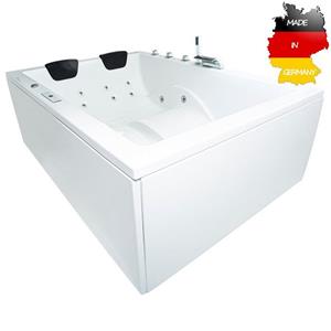 Basera Whirlpool-Badewanne »Indoor Whirlpool Badewanne XXL Wave 180 x 130 cm für 2 Personen«, (Komplett-Set), mit 24 Massagedüsen, Wasserfall, LED-Ambiente, Touchpanel, Bluetooth