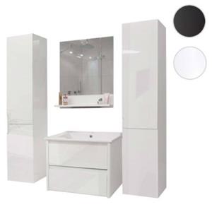 HWC Mendler Badezimmerset mit Waschtisch, Wandpiegel und 2x Hängeschrank weiß