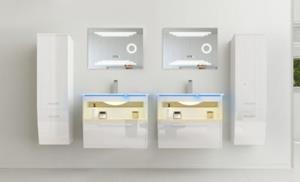 Faizee Möbel Badmöbel Set montiert Weiss 2x Waschtischunterschränke 60 cm Aliyah schwarz