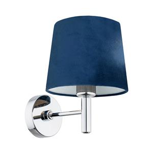 Euluna Wandlamp Bono, stoffen kap, chroom/blauw