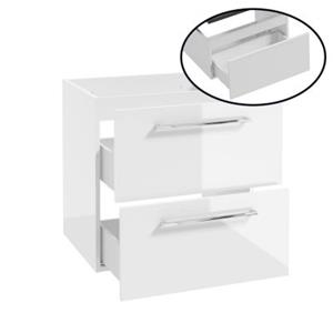 LOMADOX Badezimmer Unterschrank mit 2 Schubladen, 60 cm breit, in weiß Hochglanz mit Metallgriff in chrom MESSINA-107, B/H/T: ca. 60/60/45 cm