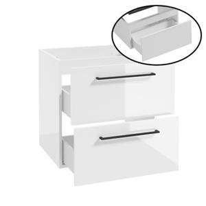 LOMADOX Badezimmer Unterschrank mit 2 Schubladen, 60 cm breit, in weiß Hochglanz mit Metallgriff in schwarz MESSINA-107, B/H/T: ca. 60/60/45 cm