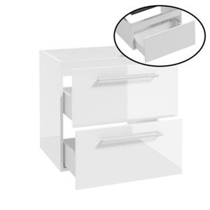 LOMADOX Badezimmer Unterschrank mit 2 Schubladen, 60 cm breit, in weiß Hochglanz mit Metallgriff in weiß MESSINA-107, B/H/T: ca. 60/60/45 cm