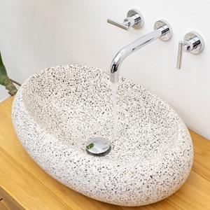 Wohnfreuden Aufsatzwaschbecken »Terrazzo Waschbecken IRENE 50 cm weiß oval« (Kein Set), 4_125809