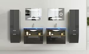 Faizee Möbel Badmöbel Set montiert Schwarz 2x Waschtischunterschränke Hochglanz Badezimmermöbel 70 cm Aliyah schwarz