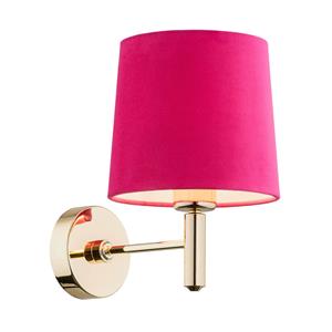 Euluna Wandlamp Polo, stoffen kap, messing/roze