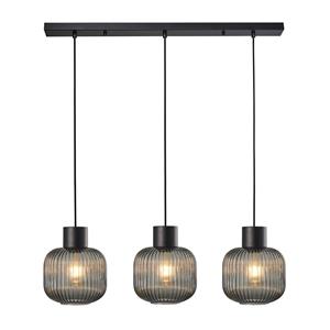 Lucande Lomeris hanglamp, 3-lamps, lang, rookgrijs