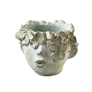 Gartentraum.de Pflanzgefäß mit Blütenornament - Kopf Skulptur - Timothy / 17,5x20,0x19,5cm (HxBxT)