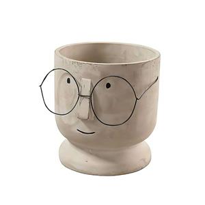 Gartentraum.de Pflanztopf Gesicht mit Brille in Beige/Grau aus Zement - Ottmar