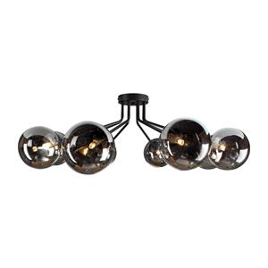 Eco-Light Plafondlamp Neptun zwart, acht rookglasbollen