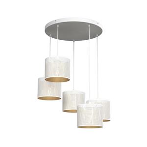Luminex Hanglamp Jovin, 5-lamps, rondel, wit/goud