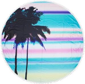 StyleBREAKER Rundes Strandtuch mit Palmen und Sonnenuntergang türkis Gr. 150 x 150