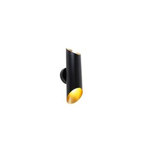 QAZQA Wandlamp zwart met gouden binnenkant 2-lichts - Whistle