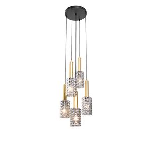 QAZQA Hanglamp brons met smoke glas rond 5-lichts - Elva