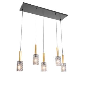 QAZQA Hanglamp brons met smoke glas langwerpig 5-lichts - Elva