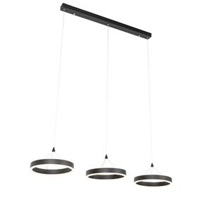 QAZQA Hanglamp zwart langwerpig incl. LED 3-staps dimbaar 3-lichts - Lyani