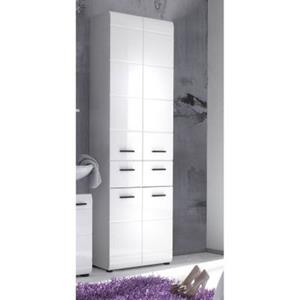 LOMADOX Mehrzweckschrank Badezimmer 60 cm breit LISBOA-19 in Weiß Hochglanz, B/H/T: ca. 60/182/31 cm weiß