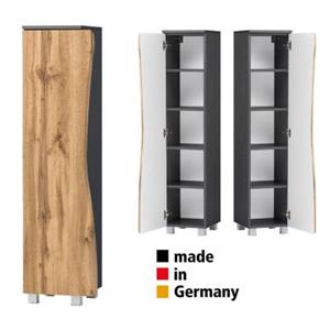 LOMADOX Bad Hochschrank KAHLA-03 in Wotan Eiche Nb. mit Baumkantenoptik und Korpus in graphit, B/H/T: ca. 37,5/130/35 cm braun