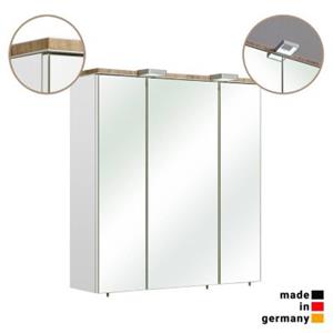 LOMADOX Badezimmer Spiegelschrank DOVER-66 in Weiß Glanz mit 3D Kante in Riviera Eiche Nb., B/H/T: ca. 65/70/20 cm weiß