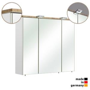 LOMADOX Badezimmer Spiegelschrank DOVER-66 in Weiß Glanz mit 3D Kante in Riviera Eiche Nb., B/H/T: ca. 80/70/20 cm weiß