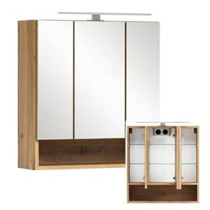 LOMADOX Spiegelschrank Bad 60 cm KAHLA-03 in Wotan Eiche Nb. mit LED Beleuchtung, B/H/T: ca. 60/64/20 cm braun