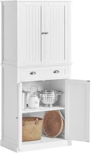 SoBuy Hochschrank Aufbewahrungsschrank Küchenschrank Badezimmerschrank mit 5 Fächern und 1 Schublade weiß